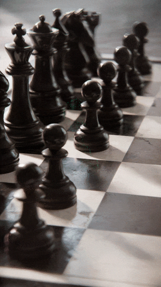 photorealism chess pawn particles lab